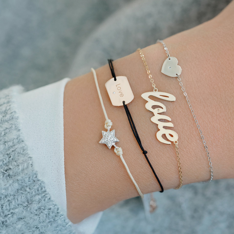 Diamantový náramok so šnúrkou Love Stamp