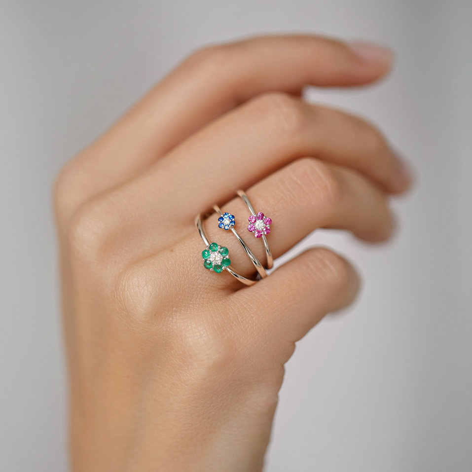 Prsteň s diamantom a smaragdmi Shiny Constellation