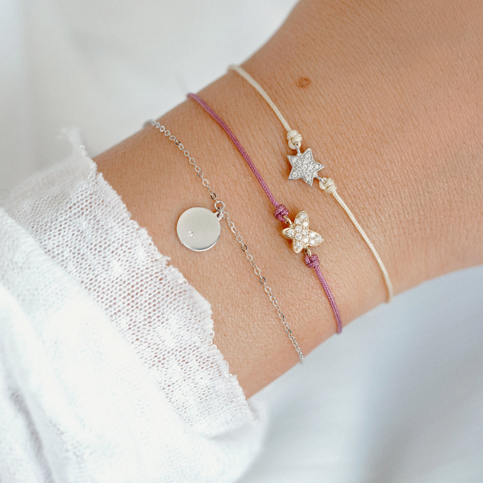 Náramok so šnúrkou a hnedými diamantmi Star Message