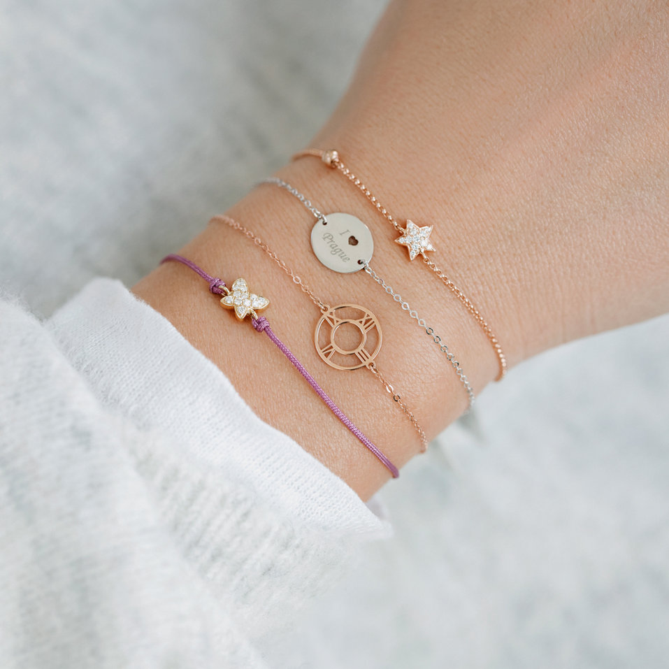 Náramok so šnúrkou a hnedými diamantmi Magic Butterfly