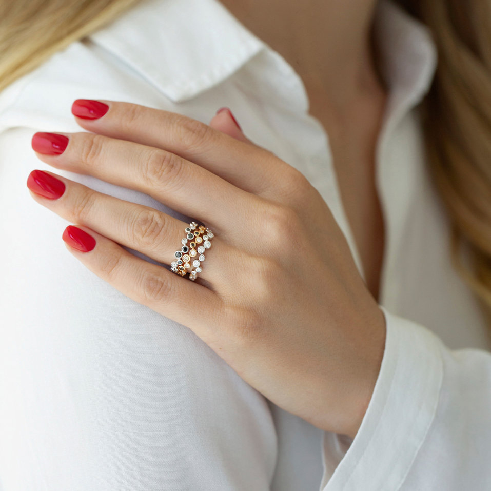 Prsteň s čiernymi a bielymi diamantmi Virgin Tears