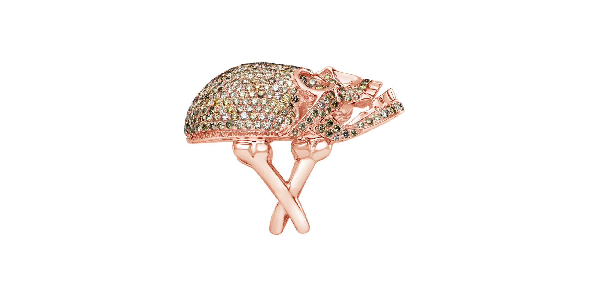 Prsteň s bielymi a hnedými diamantmi Diamond Skull