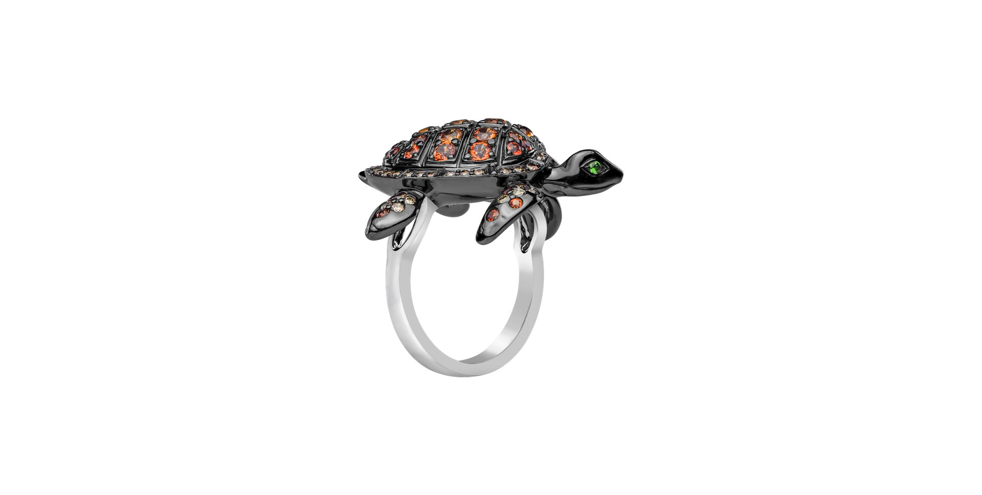 Prsteň s hnedými diamantmi, zafírmi a granátmi Exotic Turtle