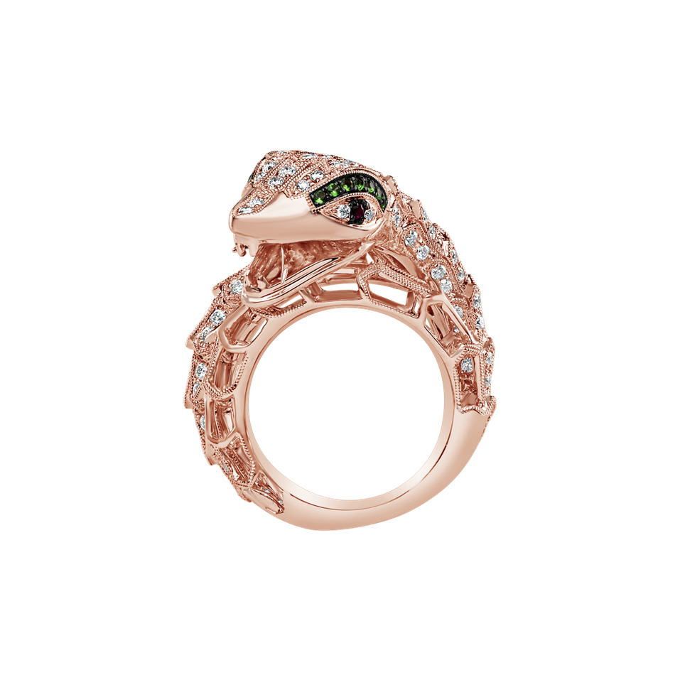 Prsteň s diamantmi, rubínmi a granátmi Star Viper