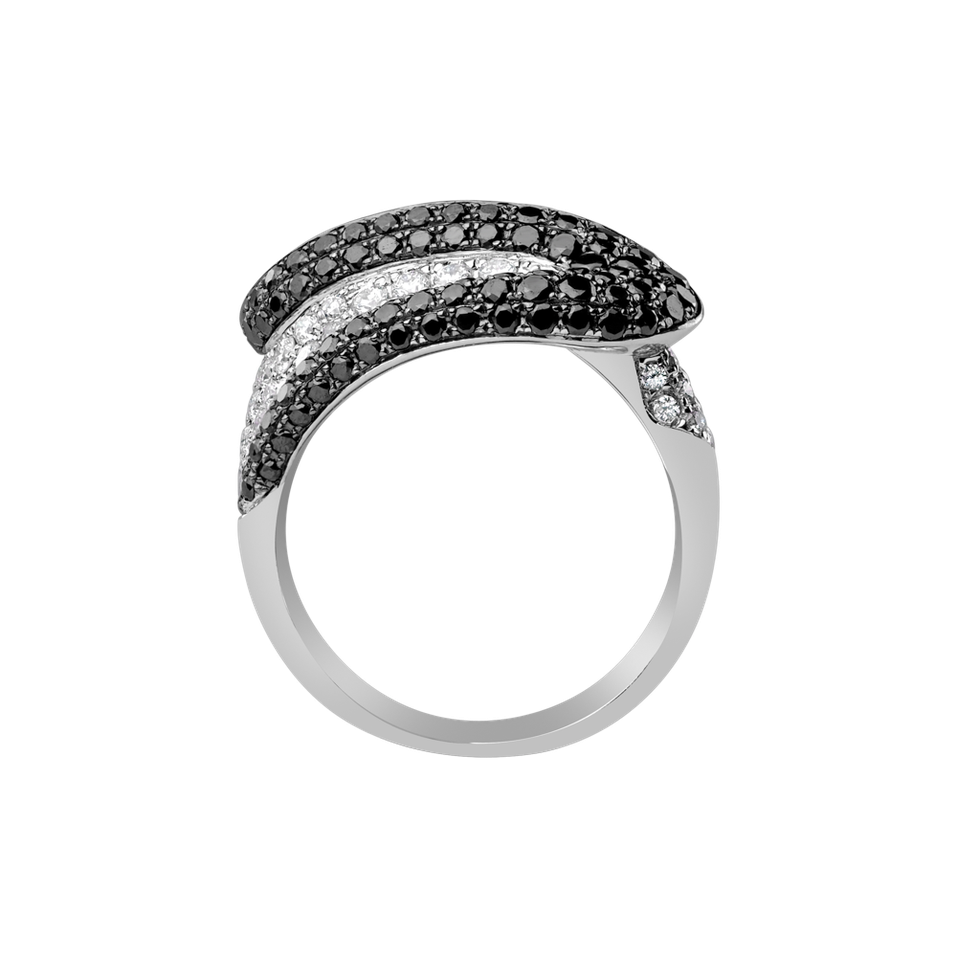 Prsteň s bielymi a čiernymi diamantmi Leah