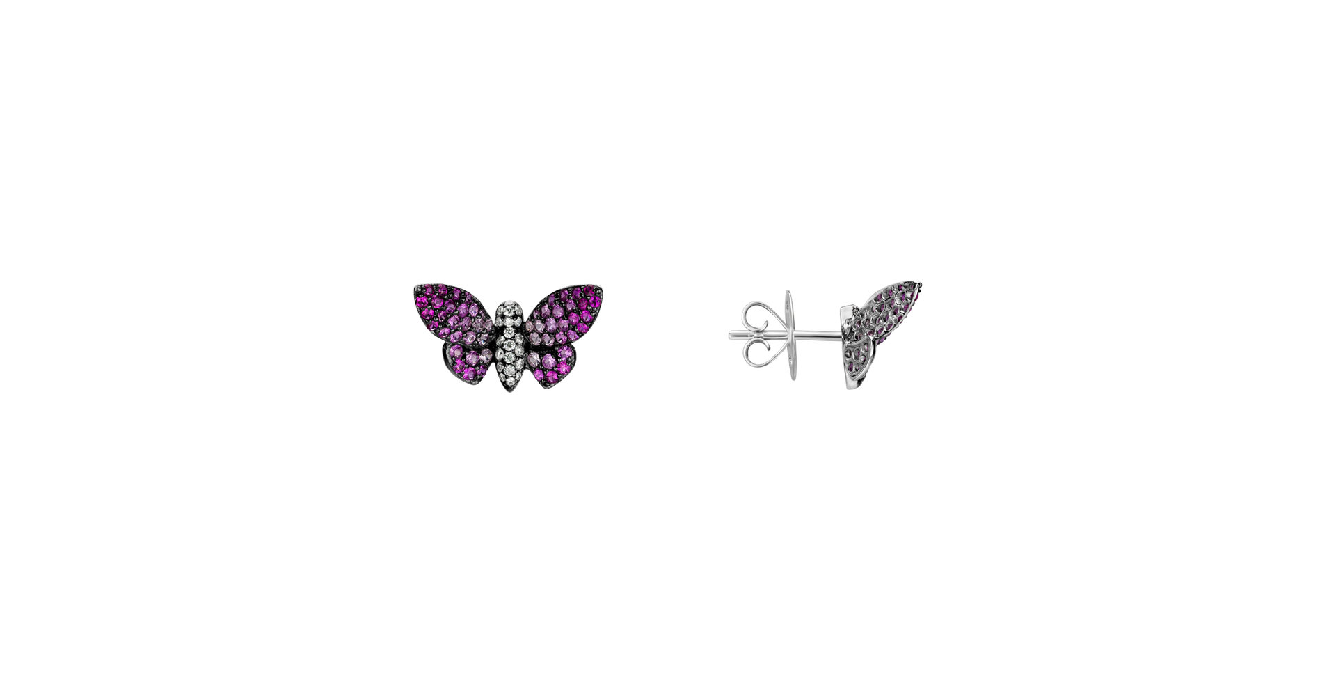 Náušnice s rubínmi, zafírmi a diamantmi Graceful Butterfly