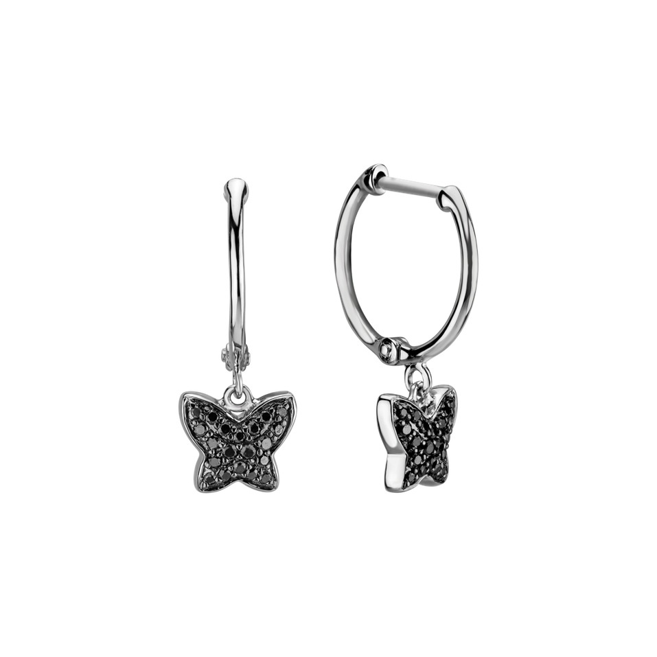 Náušnice s čiernymi diamantmi Amazing Butterfly