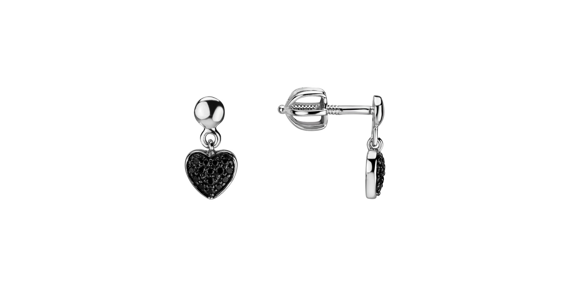 Náušnice s čiernymi diamantmi Amazing Heart