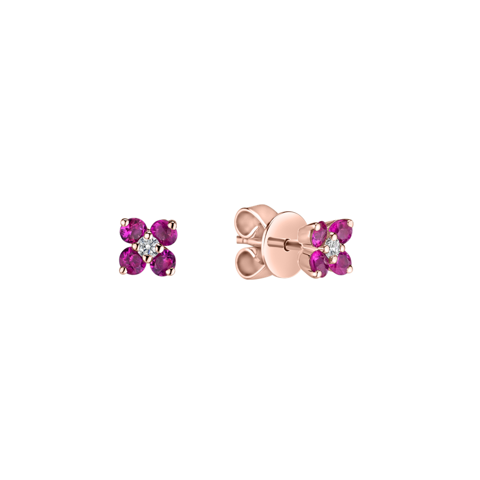 Náušnice s diamantmi a rubínmi Divine Bloom