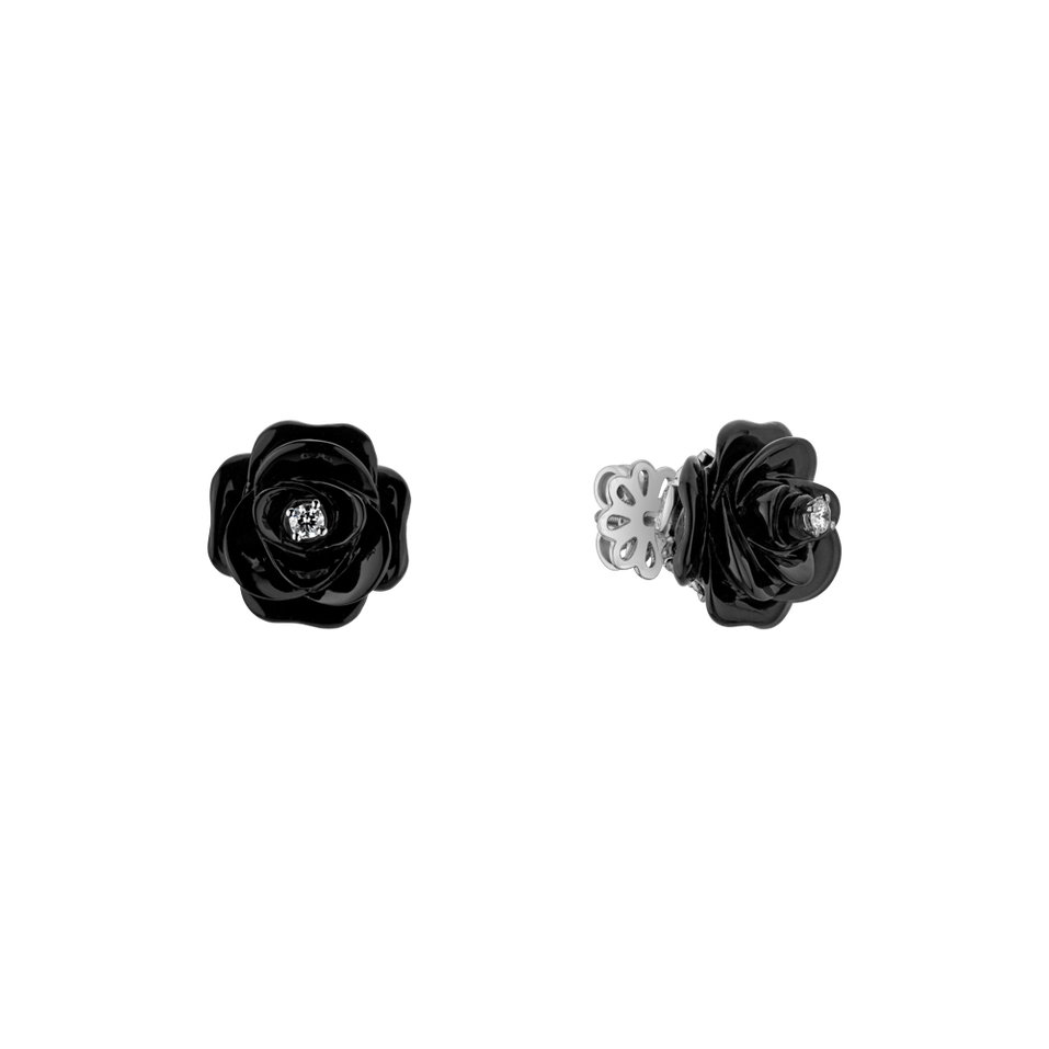 Náušnice s diamantom a onyxom Black Dahlia