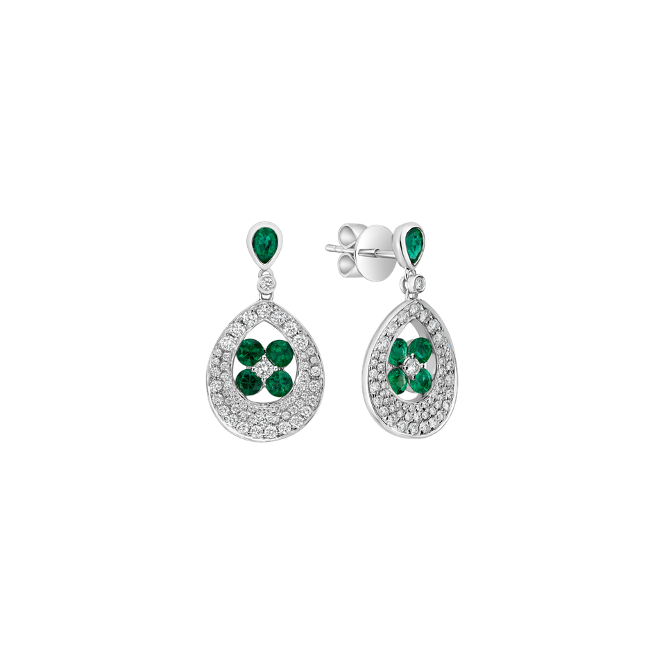 Náušnice s diamantmi a smaragdmi Forest Charm