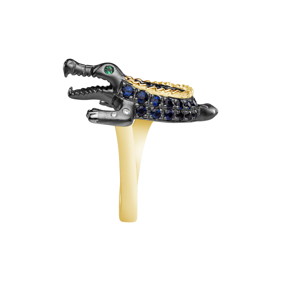 Prsteň s diamantmi, zafírmi a smaragdmi Black Croco