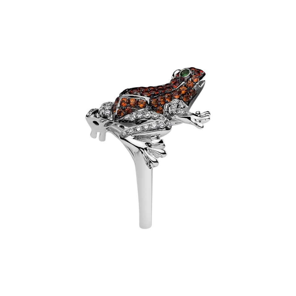 Prsteň s diamantmi, rubínmi a granátmi Miracle Frog