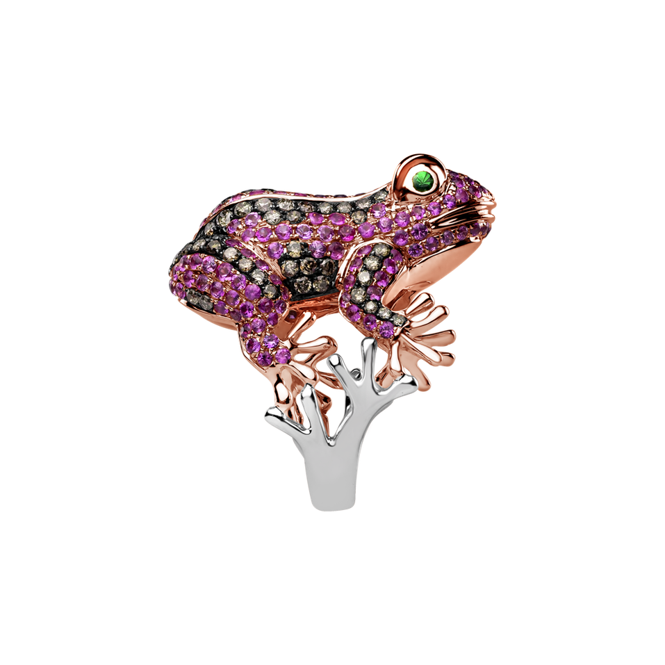 Prsteň s hnedými diamantmi, granátmi a zafírmi Posh Frog