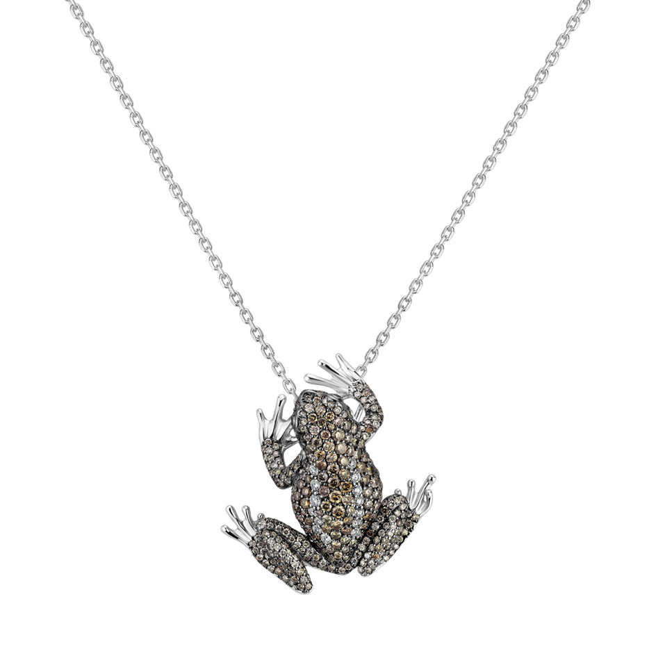 Brošňa a prívesok s bielymi, hnedými a čiernymi diamantmi Mystery Frog