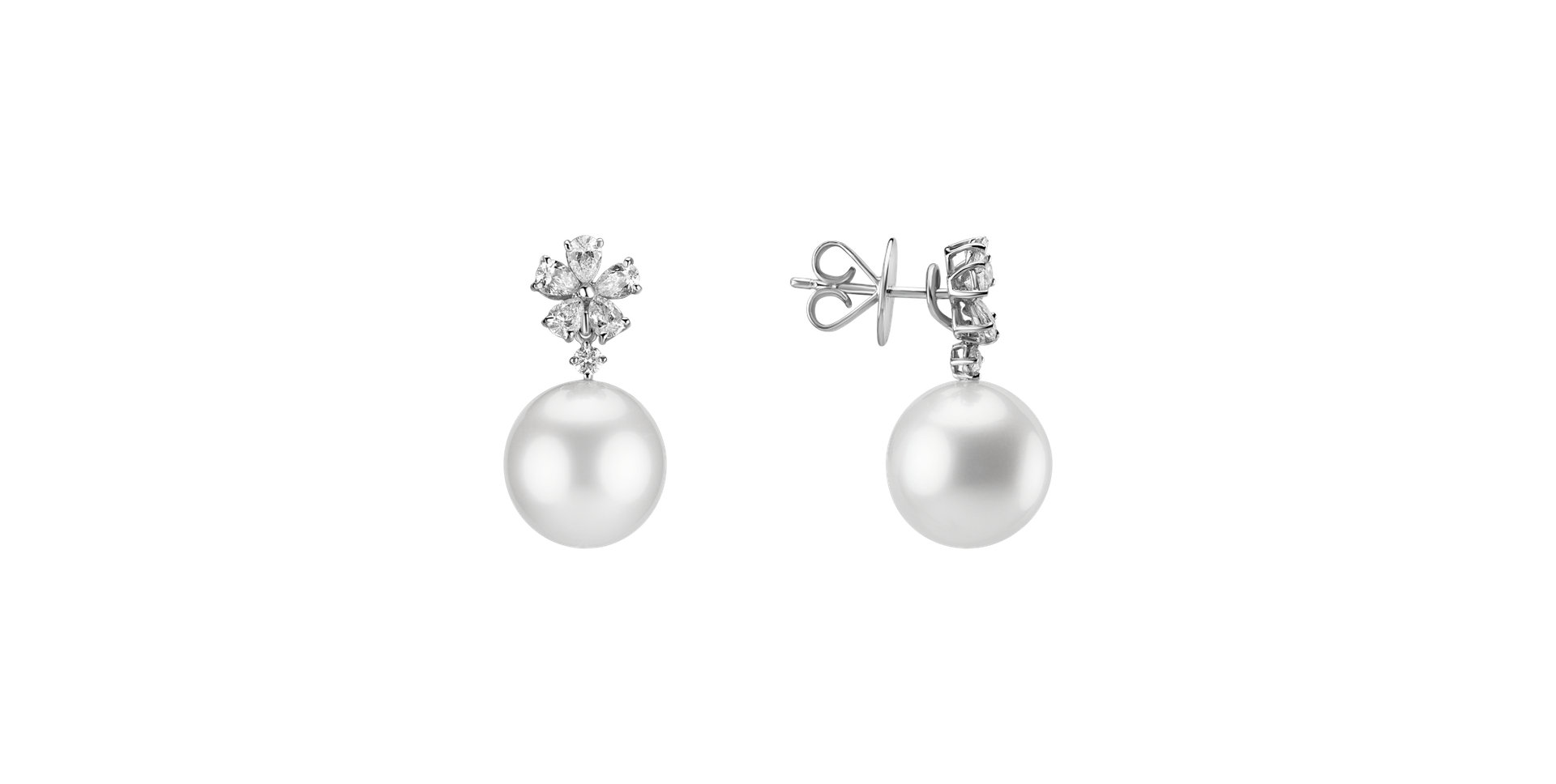 Náušnice s perlou a diamantmi Pearl Flower