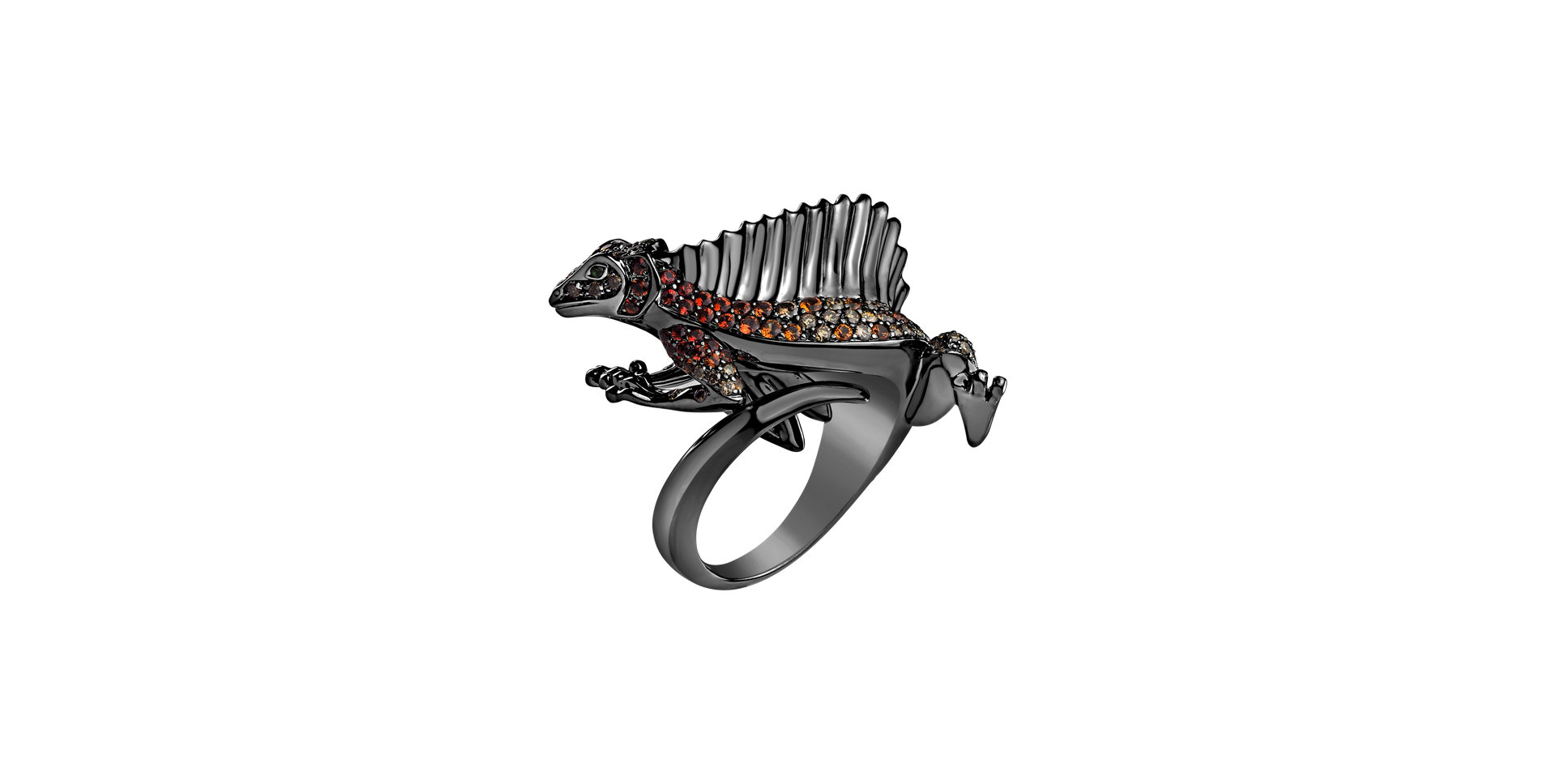 Prsteň s hnedými diamantmi, granátmi a zafírmi Dark Lizard