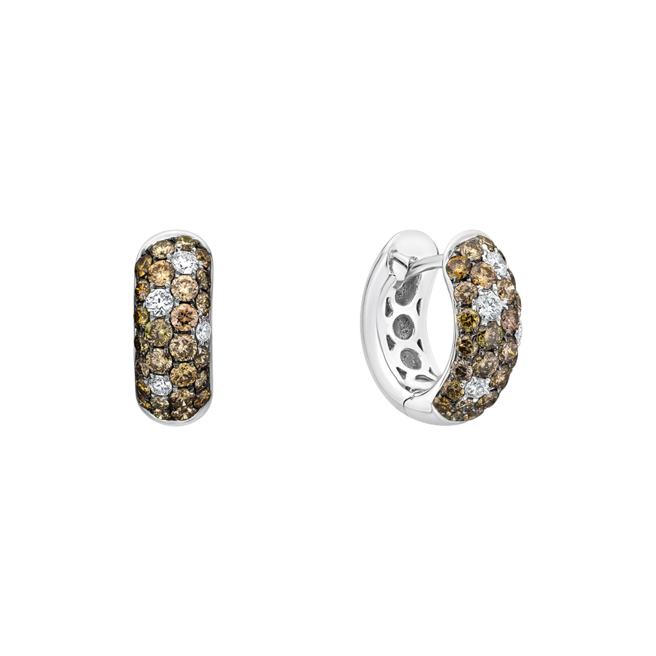 Náušnice s bielymi a hnedými diamantmi Avis