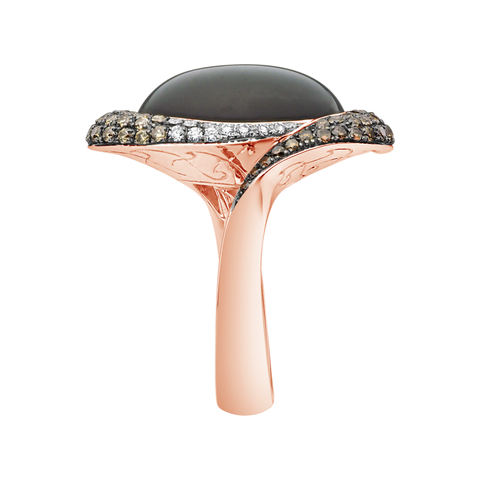 Prsteň s mesačným kameňom, bielymi a hnedými diamantmi Spectral Mist