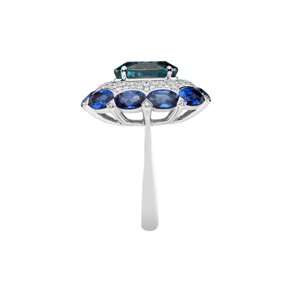 Prsteň so zirkonem, diamantmi a zafírmi Blue Gentility