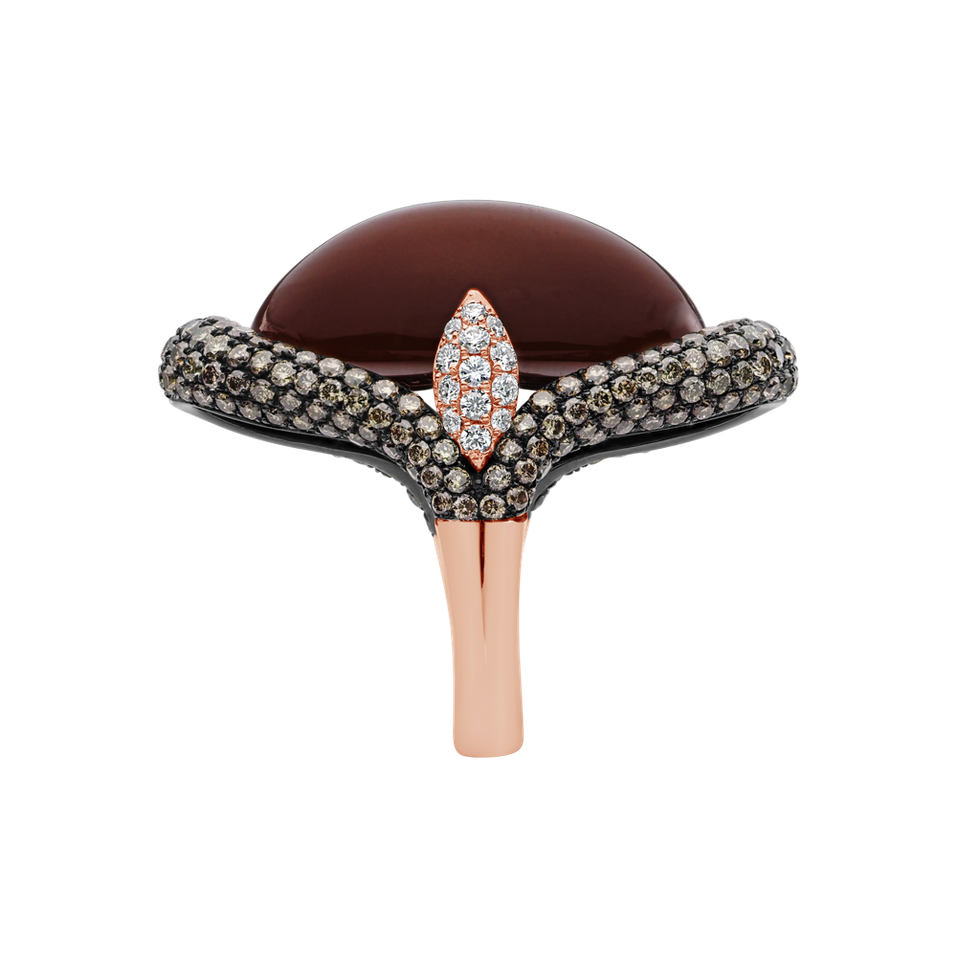 Prsteň s bielymi a hnedými diamantmi a mesačným kameňom Gentility Miracle