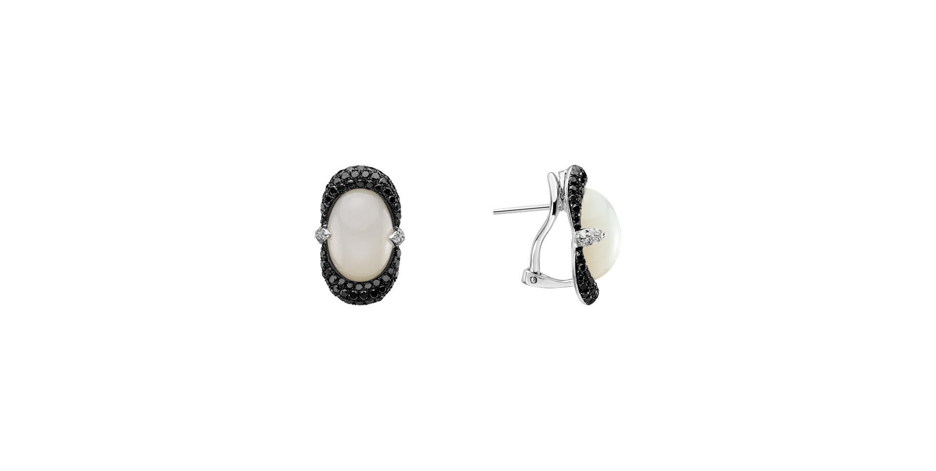 Náušnice s mesačným kameňom a diamantmi Black and White Alchemy