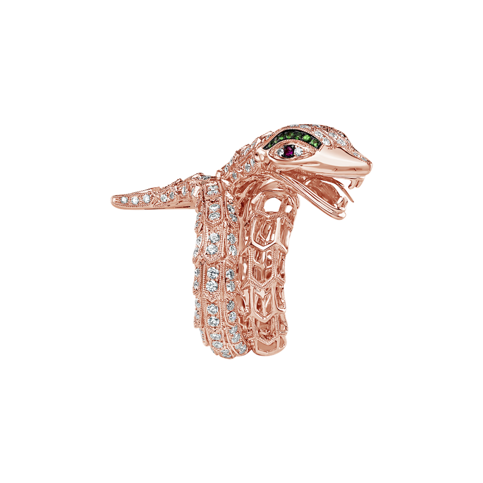 Prsteň s diamantmi, rubínmi a granátmi Star Viper