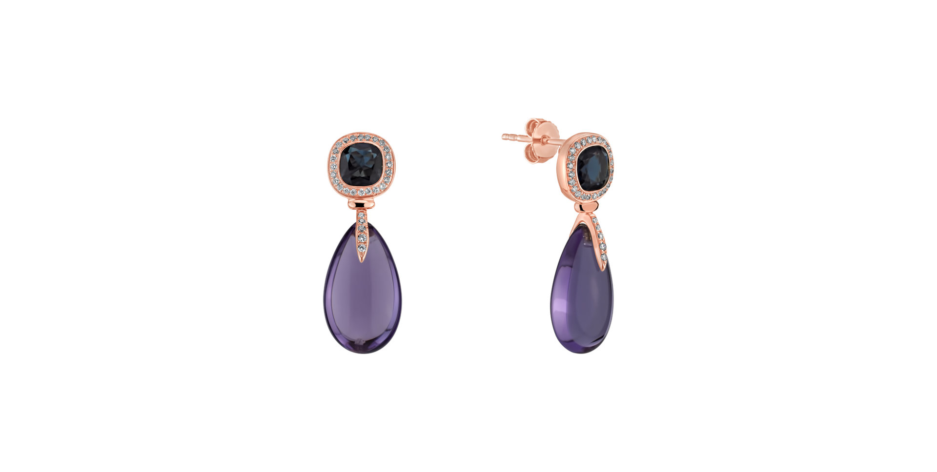 Náušnice s ametystom, diamantmi a topásom Violet Lady