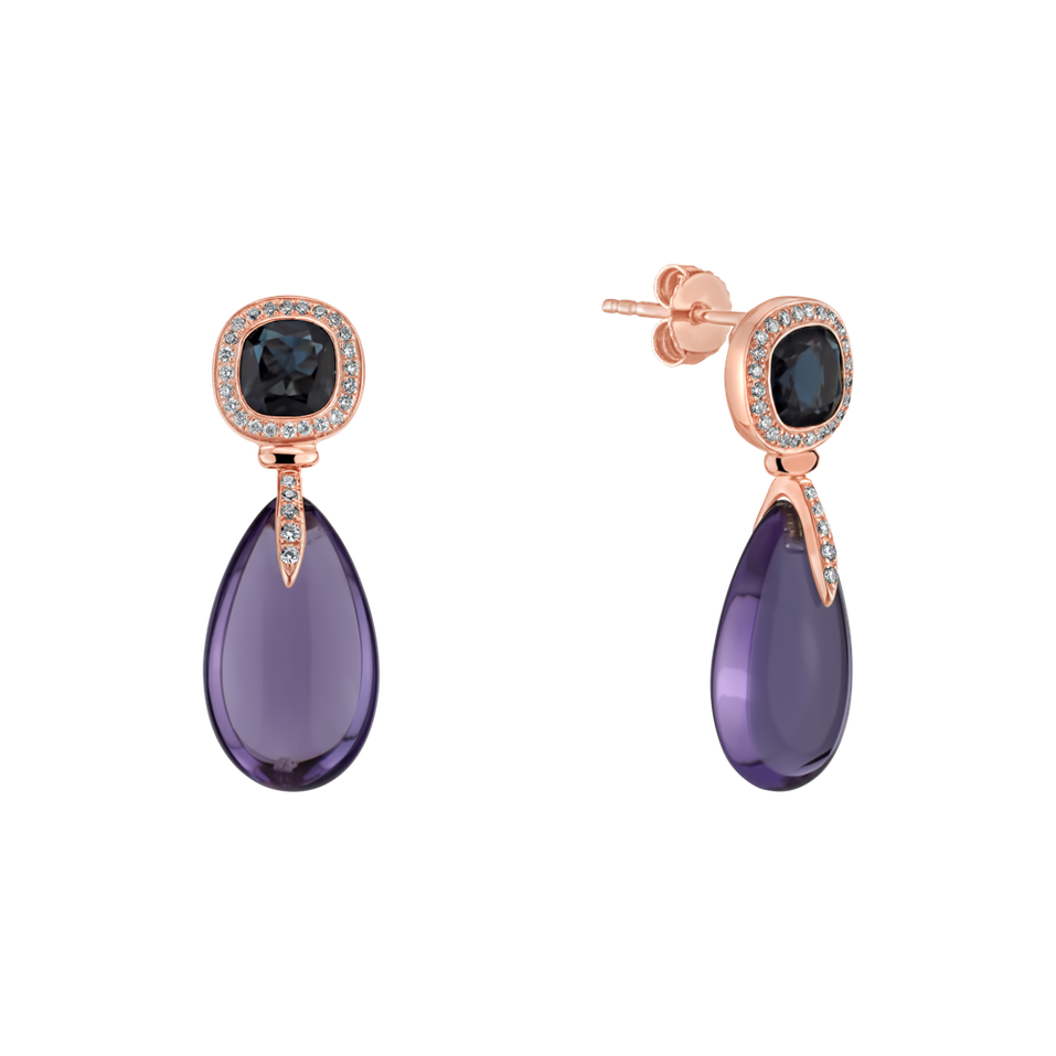 Náušnice s ametystom, diamantmi a topásom Violet Lady