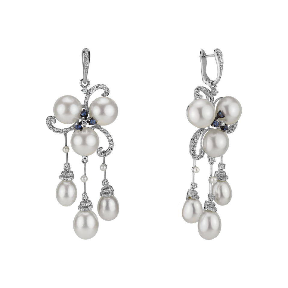 Náušnice s perlou, diamantom a zafírmi Nymph Drops