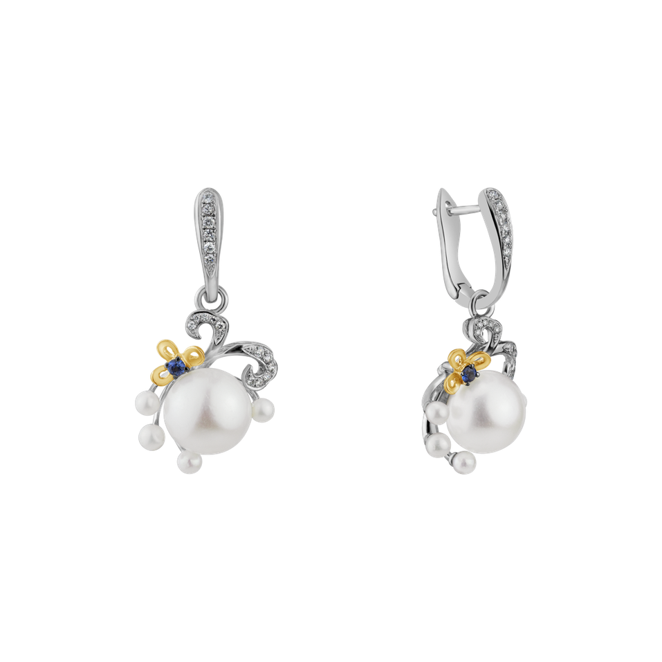 Náušnice s diamantmi, perlami a zafírmi Nymph Signature