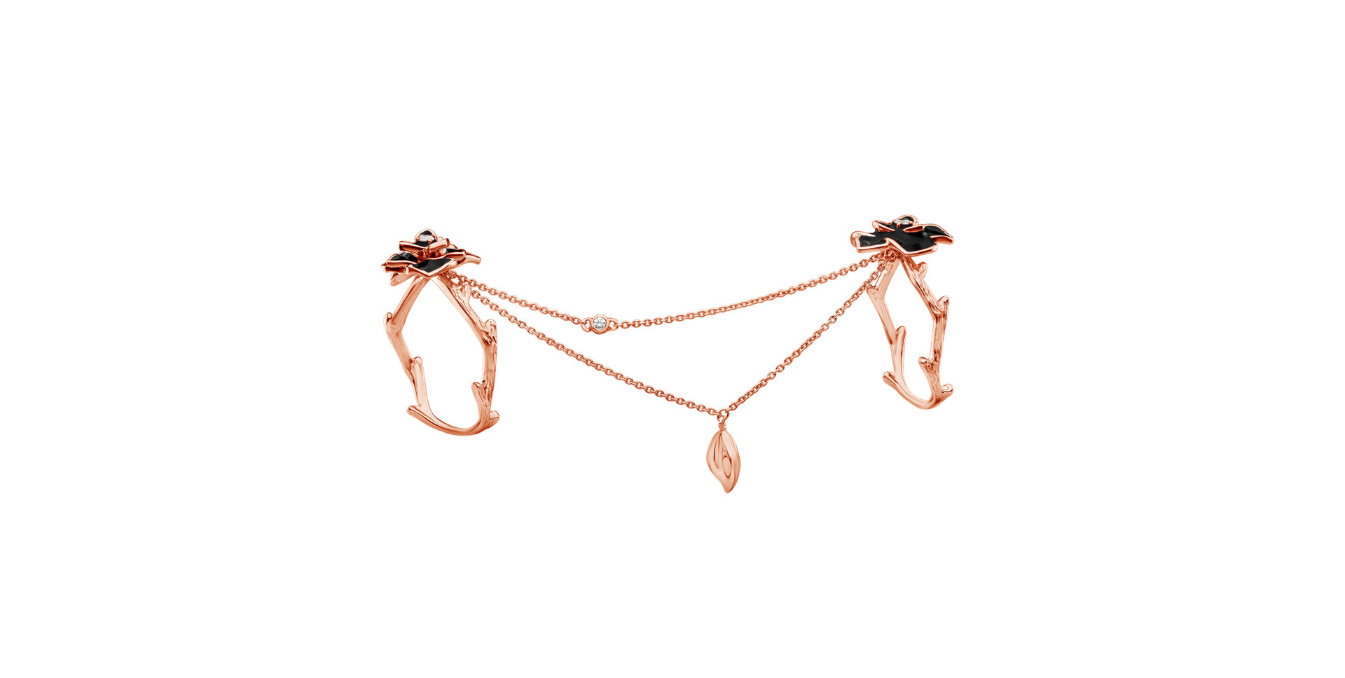 Prsteň s diamantmi a emailmi Floral Delicacy