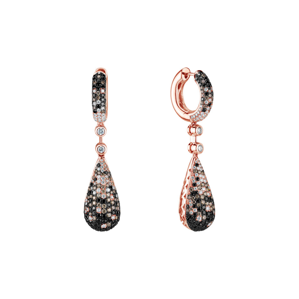 Náušnice s bielymi, hnedými a čiernymi diamantmi Festive Drops