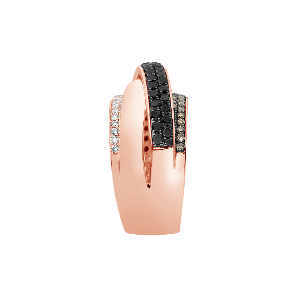 Prsteň s bílým, hnedými a čiernymi diamantmi Starshine Glam