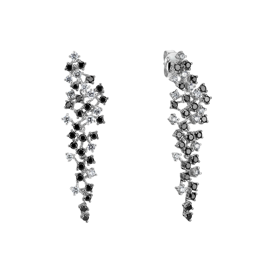 Náušnice s čiernymi a bielymi diamantmi Sparkling Waterfall