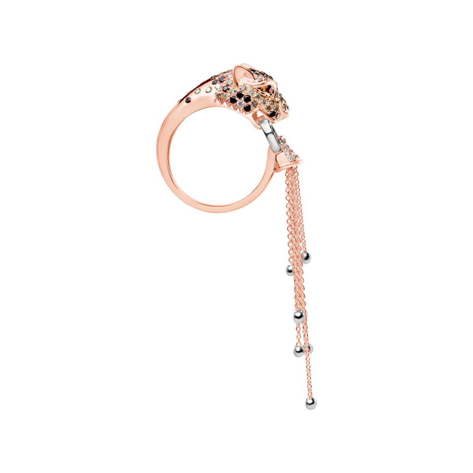 Prsteň s bielymi, hnedými a čiernymi diamantmi a rubínmi Luxury Jaguar