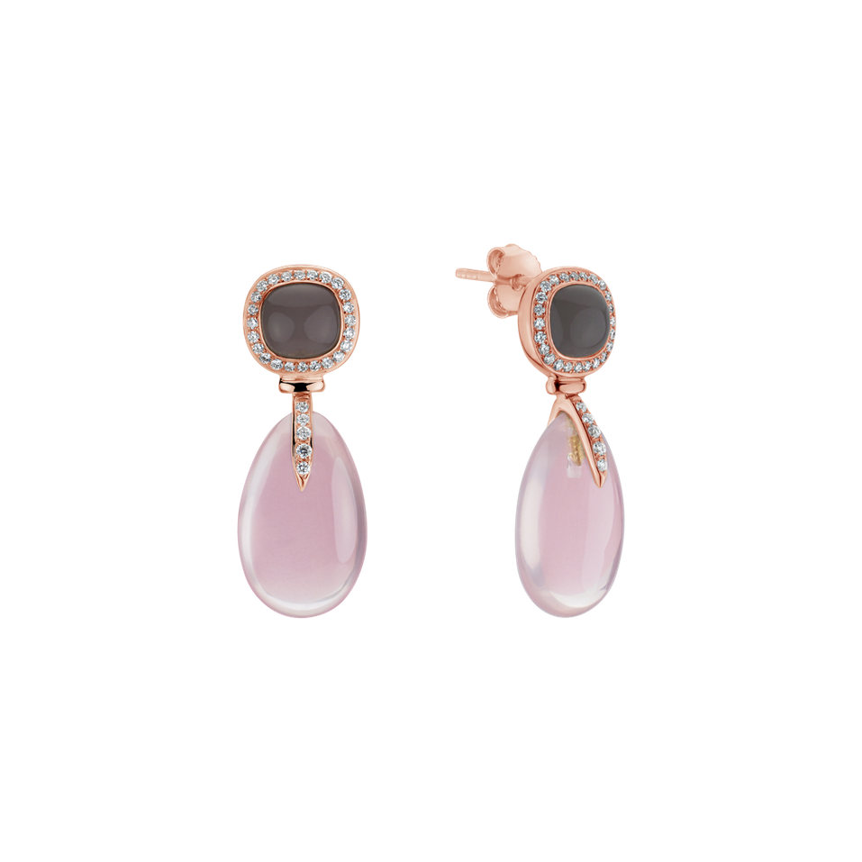 Náušnice s ruženínom, diamantmi a mesačným kameňom Kahili