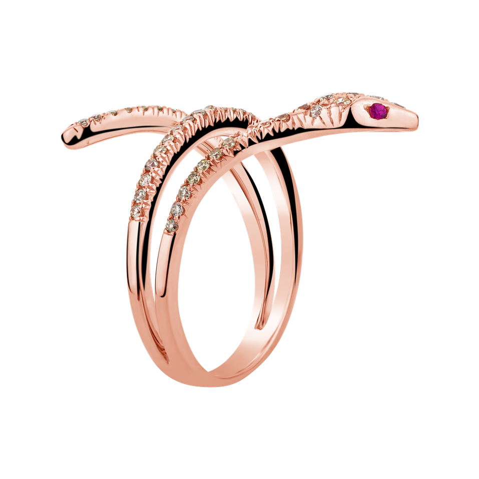 Prsteň s bielymi a hnedými diamantmi a rubínmi Luxurious Sin