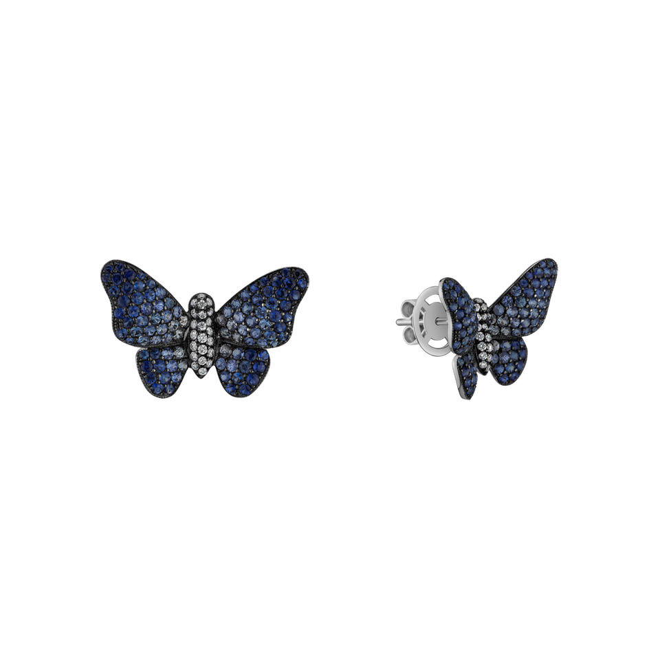 Náušnice s diamantmi a zafírmi Alluring Butterfly