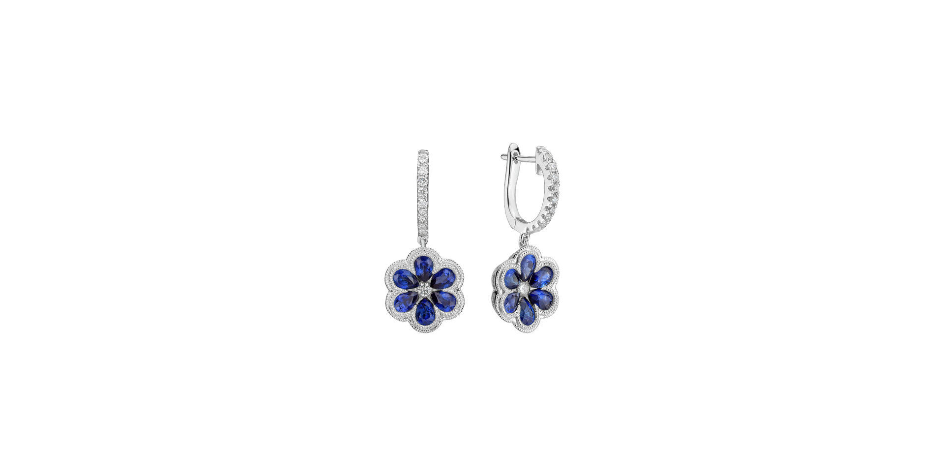 Náušnice s diamantmi a zafírmi Shinning Bloom