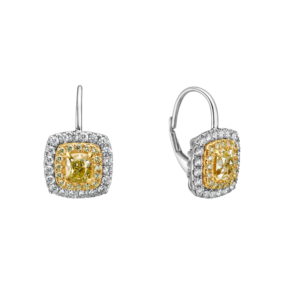 Náušnice s bielymi a žltými diamantmi Sunny Day