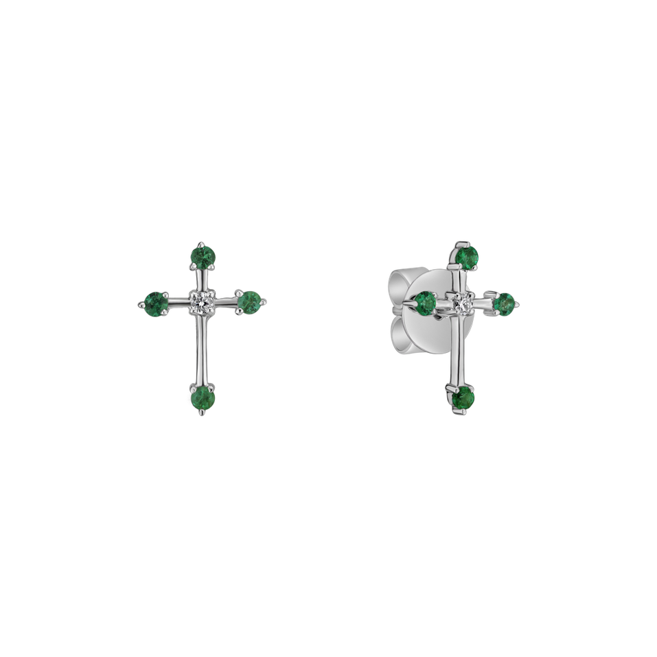 Náušnice s diamantom a smaragdmi Passion Cross