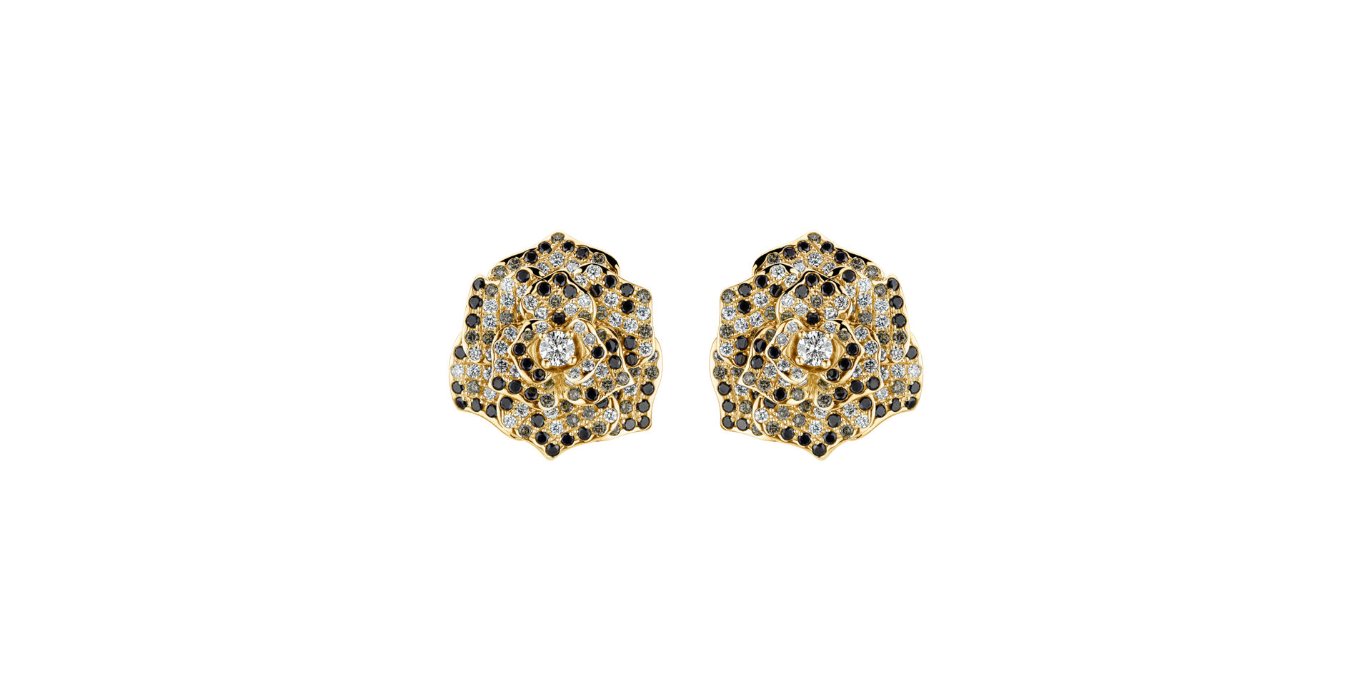 Náušnice s bielymi, hnedými a čiernymi diamantmi Witching Rose