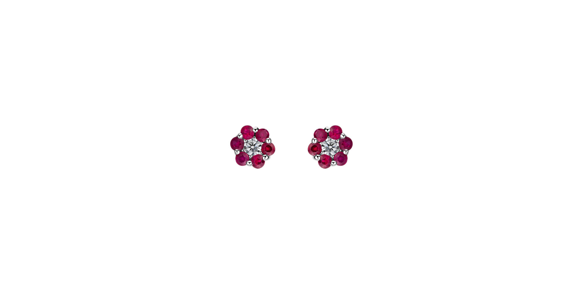 Náušnice s diamantom a rubínmi Shiny Flower