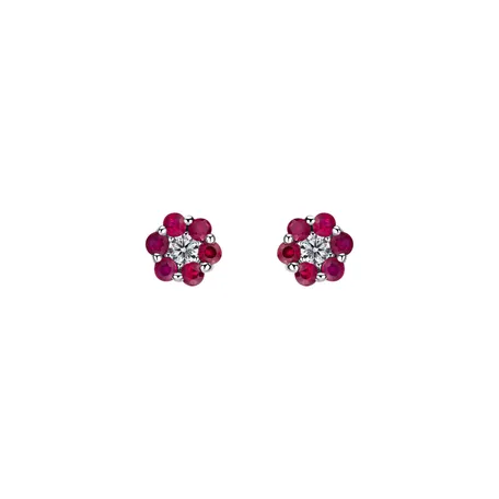 Náušnice s diamantom a rubínmi Shiny Flower