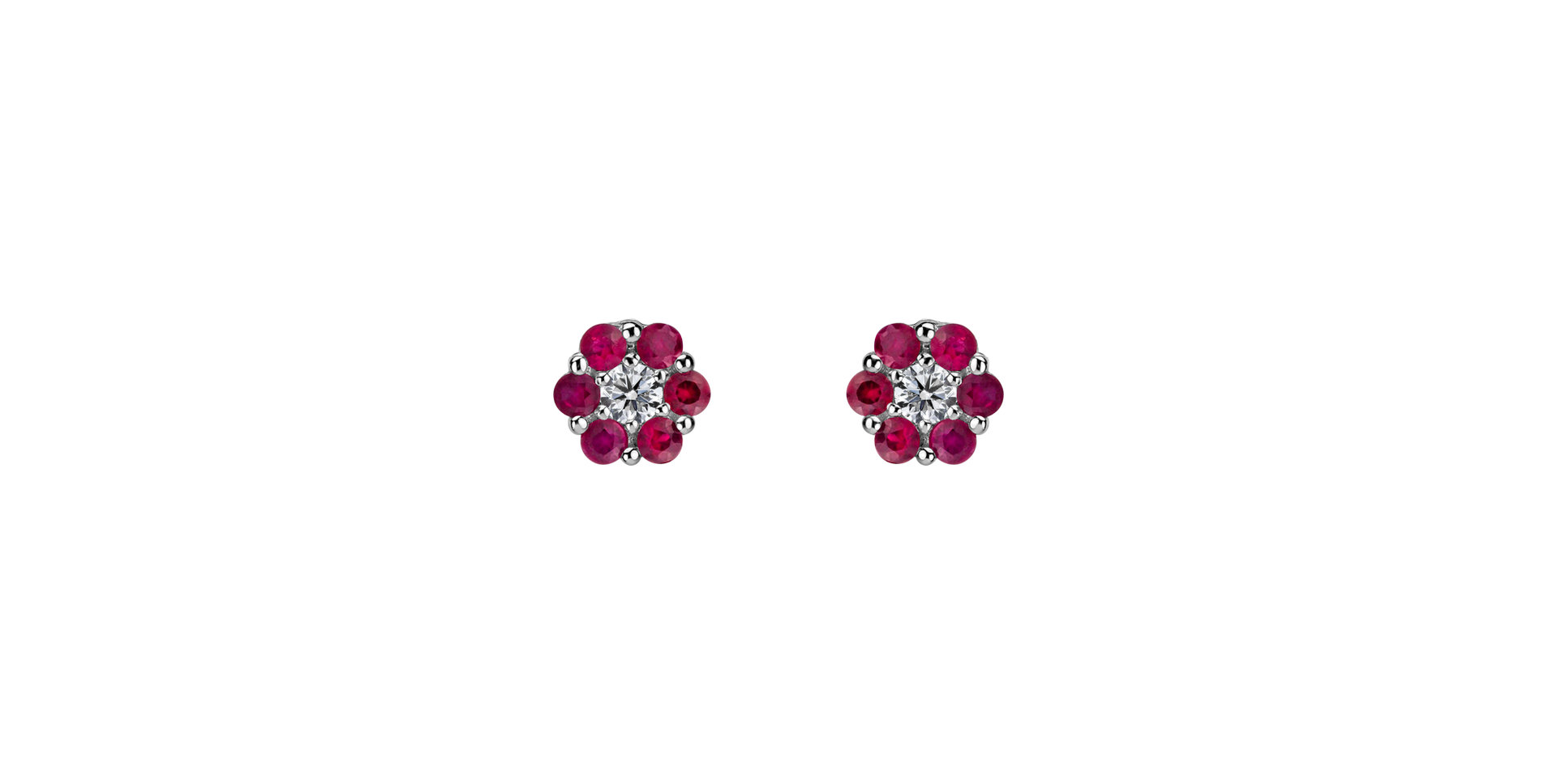 Náušnice s diamantom a rubínmi Shiny Flower