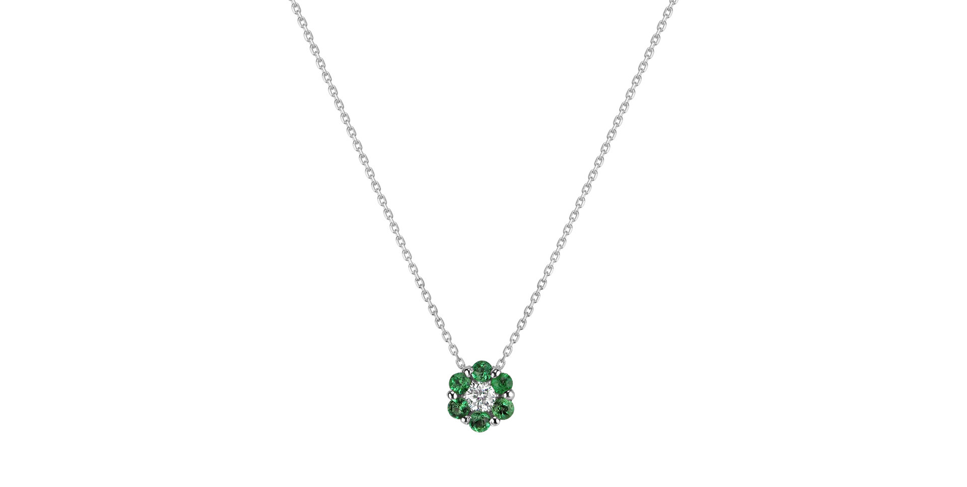 Náhrdelník s diamantom a smaragdmi Shiny Flower