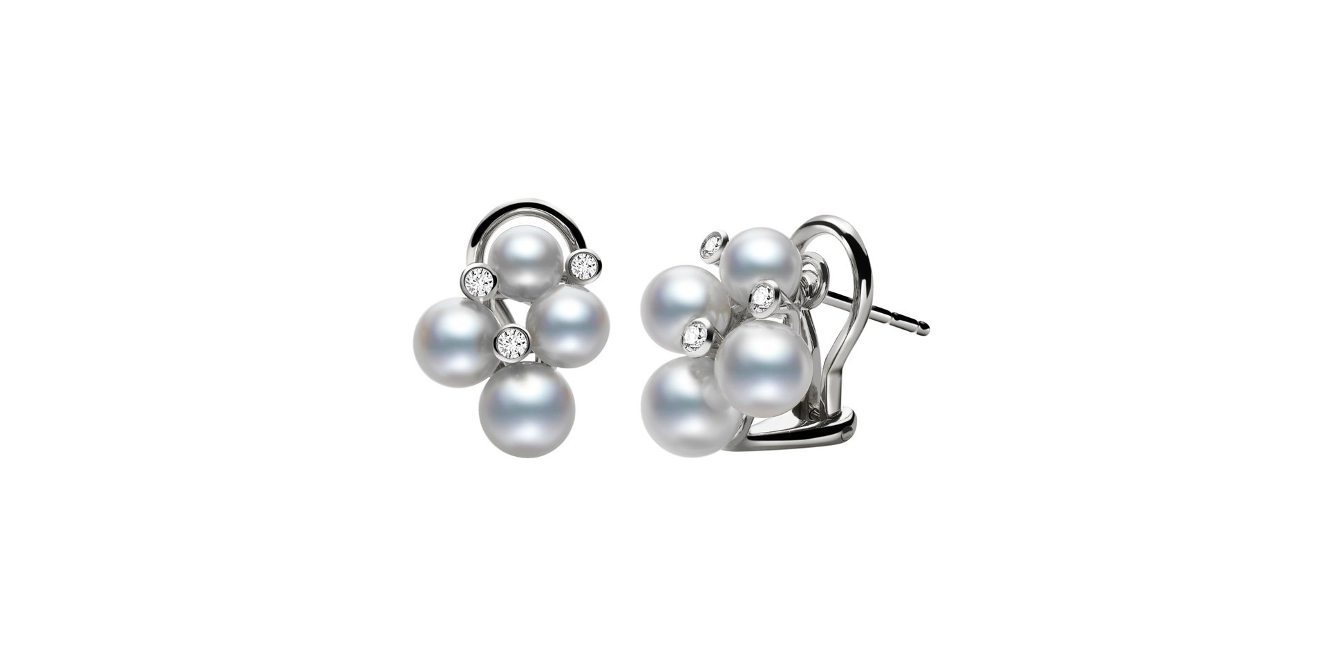 Náušnice s diamantmi a morskou bielou perlou Akoya Bubble Pearl