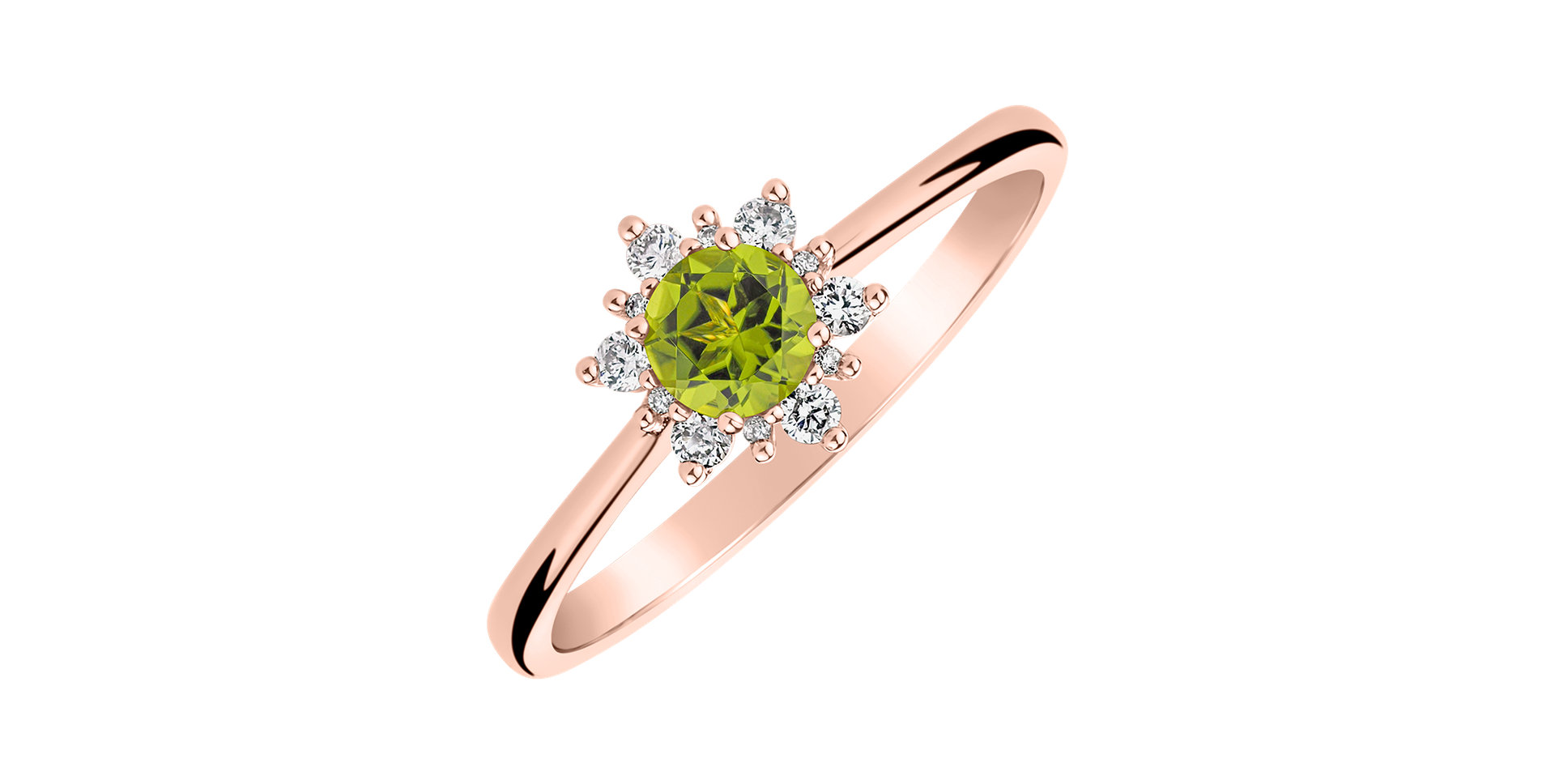 Prsteň s diamantmi a peridotom Glowing Starlet