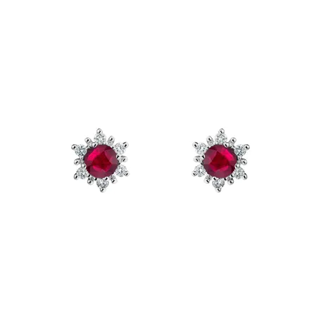Náušnice s rubínom a diamantmi Snow Star